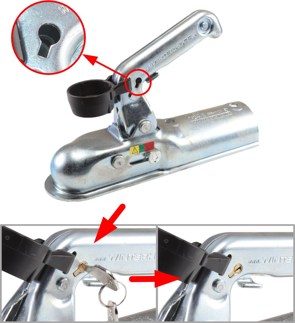 zámek tažné spojky přívěsu